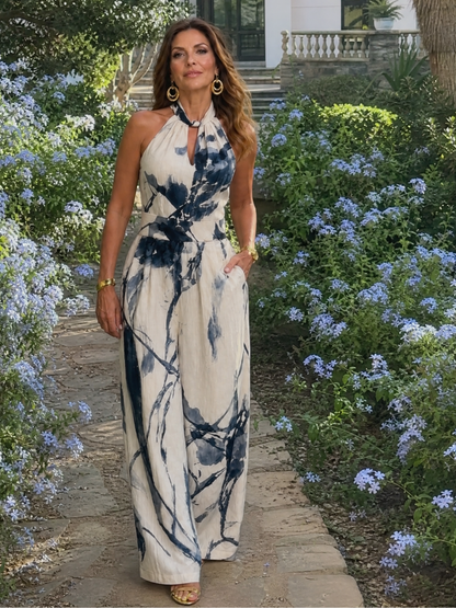 Xylene | Jumpsuit mit Print, Halter-Neck, weitem Bein & Seitentaschen