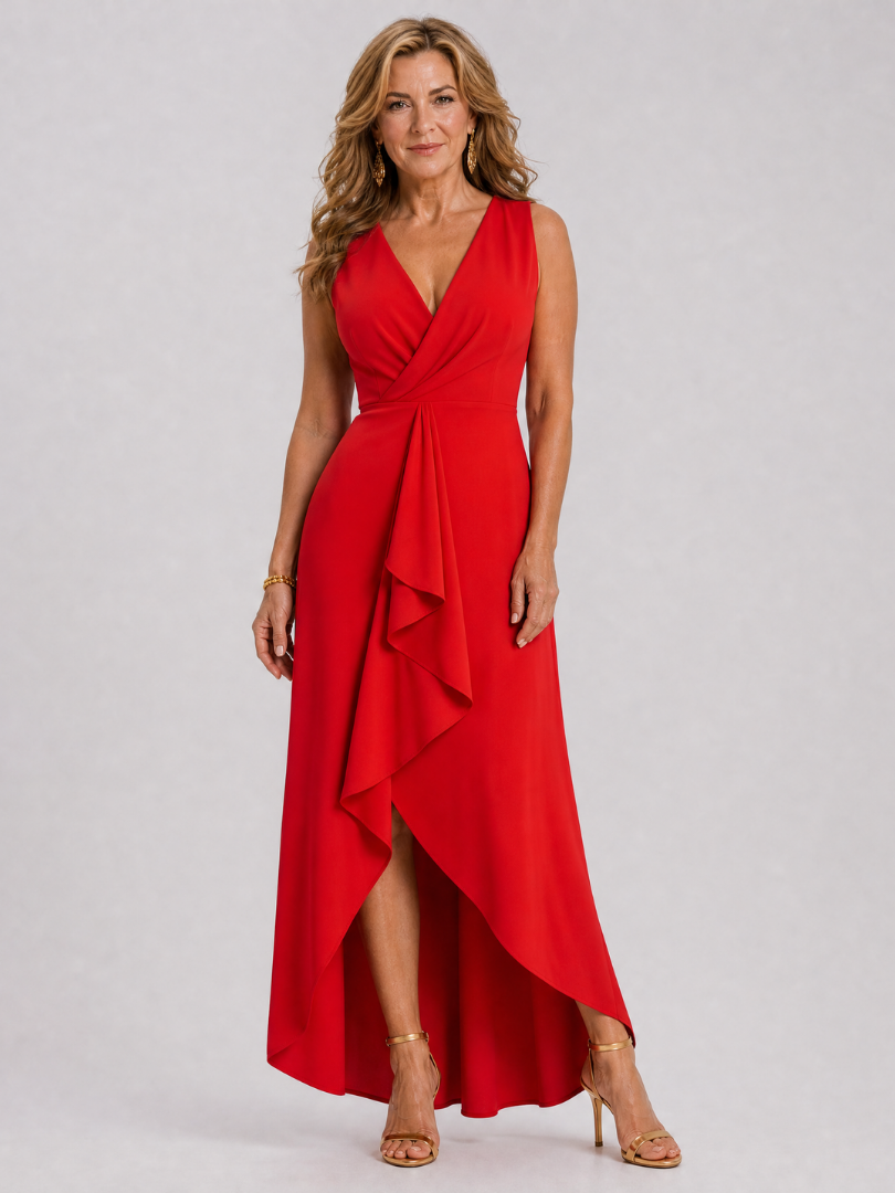 Okla | Ärmelloses Wickelkleid mit V-Ausschnitt & High-Low-Saum