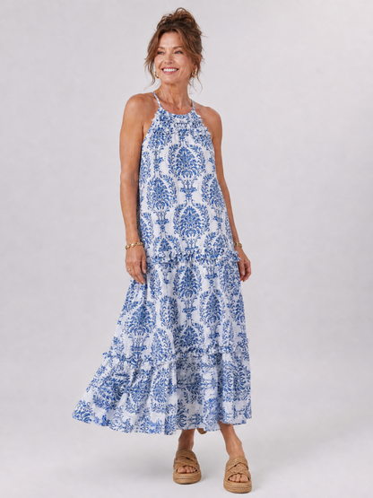 Imene | Ärmelloses Midi-Kleid mit Neckholder & gestuften Paneelen | Leichter Sommerkleid-Look