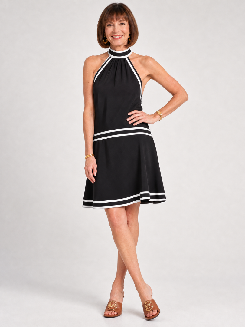 Zarella | Halter-Neck Mini-Kleid im A-Linie-Schnitt mit Kontrastbesatz