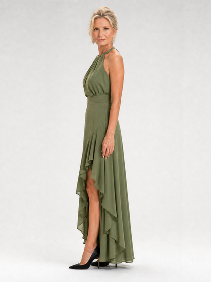 Vikal | Halter-Neck-Kleid mit High-Low-Saum & gestuften Rüschen
