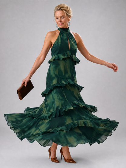 Azelith | Ärmelloses Midi-Kleid mit Keyhole-Ausschnitt & gestuftem Rock