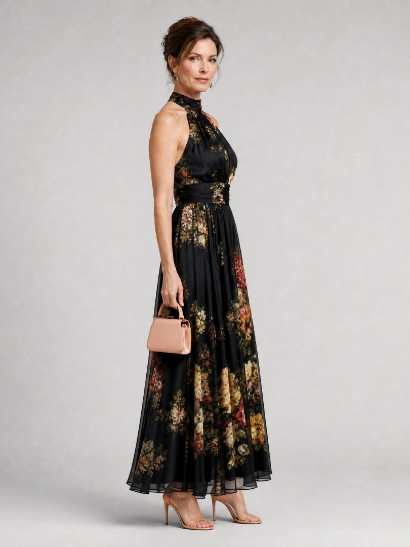 Sior | Midi-Kleid mit Blumendruck, Halterneck & taillierter Passform
