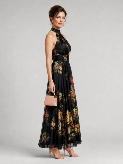 Sior | Midi-Kleid mit Blumendruck, Halterneck & taillierter Passform