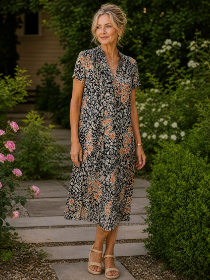 Earling | Midi-Kleid mit Kragen, Kurzarm & Knopfleiste | Leichter Sommerkleid-Look