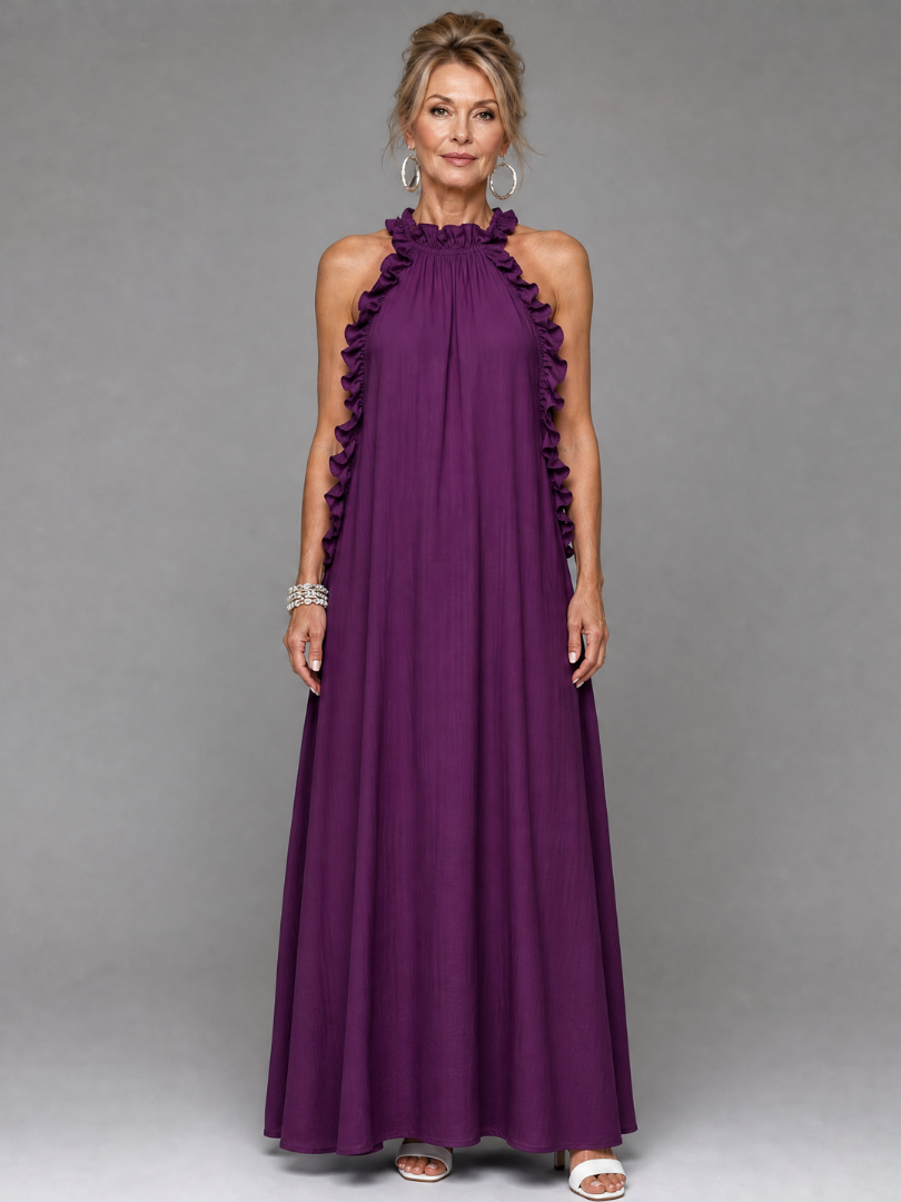 Euman | Ärmelloses Maxi-Kleid mit Rüschenkragen & Seitentaschen