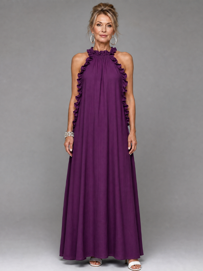 Euman | Ärmelloses Maxi-Kleid mit Rüschenkragen & Seitentaschen