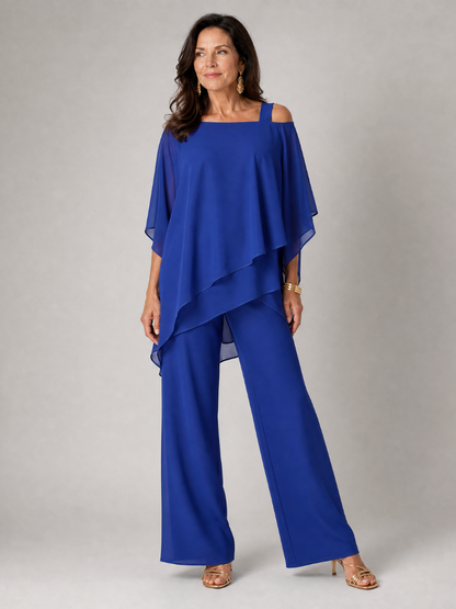 Aurelisse | Zweiteiliges Hosen-Set mit asymmetrischem Überlayer & weitem Ausschnitt