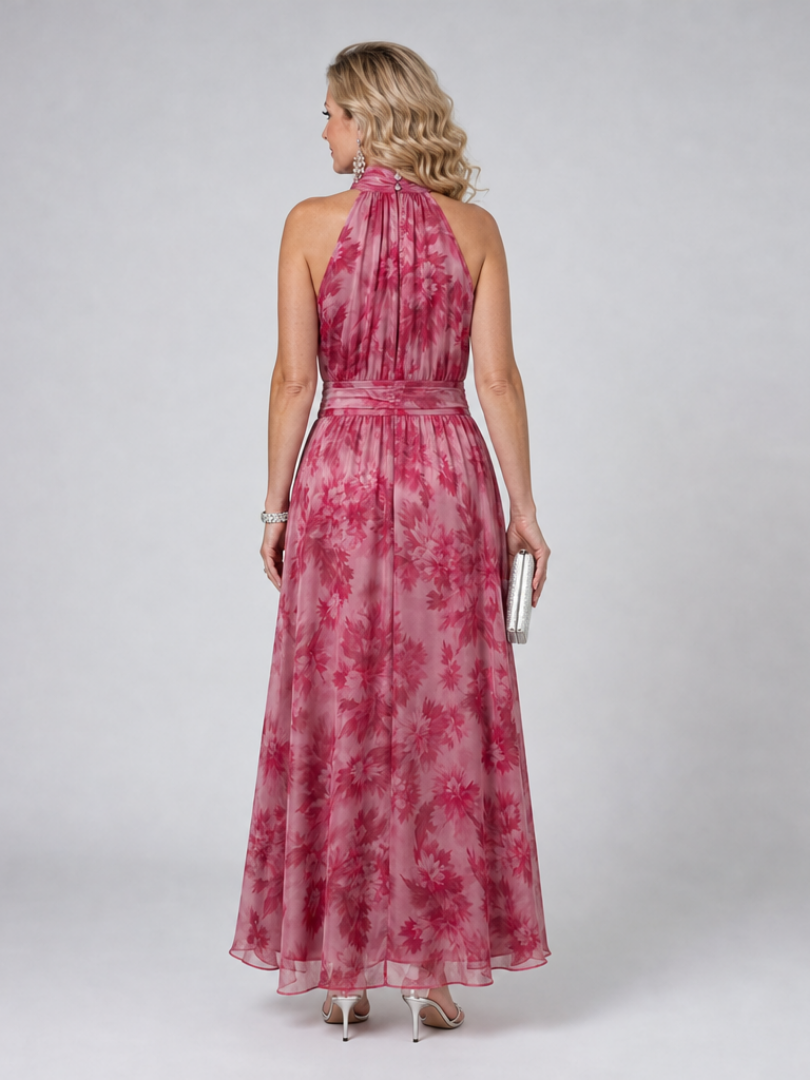 Avien | Midi-Kleid mit Neckholder-Ausschnitt, gerafftem Oberteil & fließendem Rock
