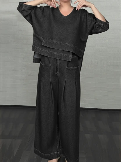 Lässiges Denim-Baumwoll-Set mit Top und Hose