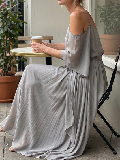 Marisol - Oberteil mit schulterfreiem Drapé und weit geschnittene Hose