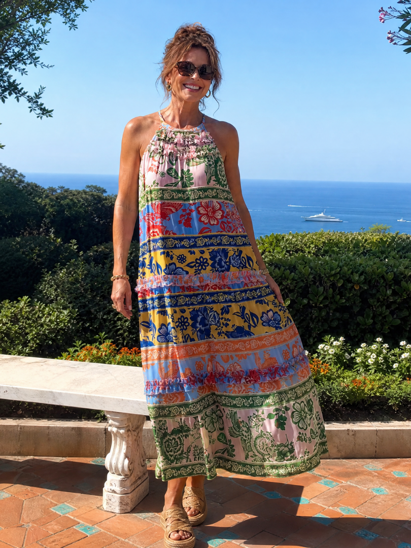 Imene | Ärmelloses Midi-Kleid mit Neckholder & gestuften Paneelen | Leichter Sommerkleid-Look