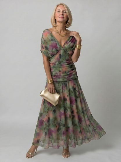 Calen | Off-Shoulder Midi-Kleid mit Drapierung & fließendem Rock