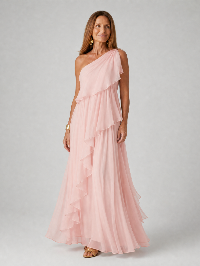 Evadora | One-Shoulder Maxi-Kleid mit Rüschen & fließendem Rock
