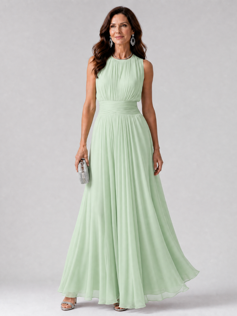 Simran | Ärmelloses Midi-Kleid mit geraffter Taille & fließendem Rock
