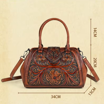 Florina - Gegravierte Lederhandtasche mit Blumenmuster