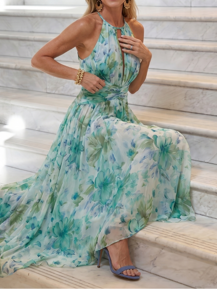 Portia - Midikleid mit Spaghetti-Trägern und sanftem Blumenmuster