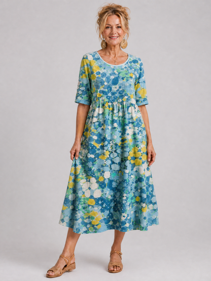 Ysoria | Midi-Kleid mit Halbarm, Rundhalsausschnitt & entspannter Silhouette