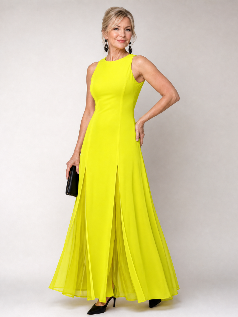 Vion | Ärmelloses Maxi-Kleid mit Stehkragen & fließendem Paneelrock