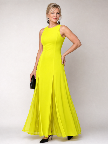 Vion | Ärmelloses Maxi-Kleid mit Stehkragen & fließendem Paneelrock