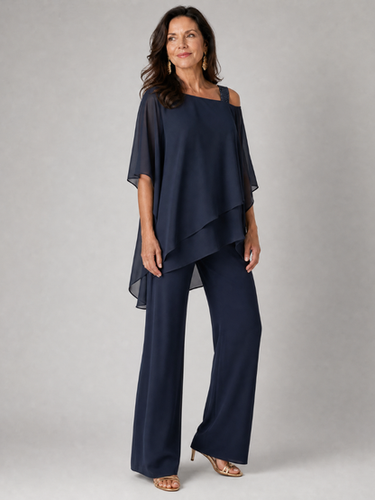 Aurelisse | Zweiteiliges Hosen-Set mit asymmetrischem Überlayer & weitem Ausschnitt
