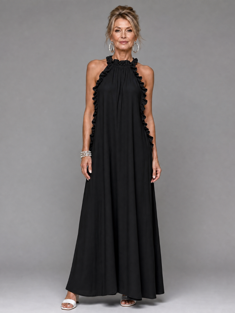 Euman | Ärmelloses Maxi-Kleid mit Rüschenkragen & Seitentaschen
