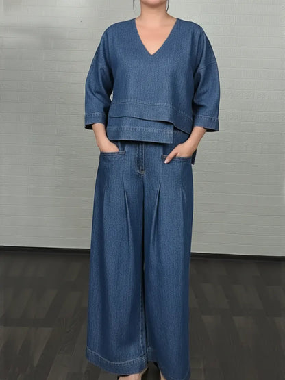 Lässiges Denim-Baumwoll-Set mit Top und Hose