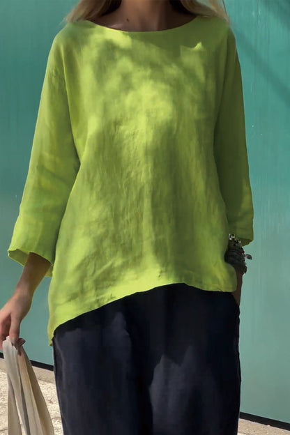 Leinenbluse mit langen Ärmeln – Einfarbig & Casual