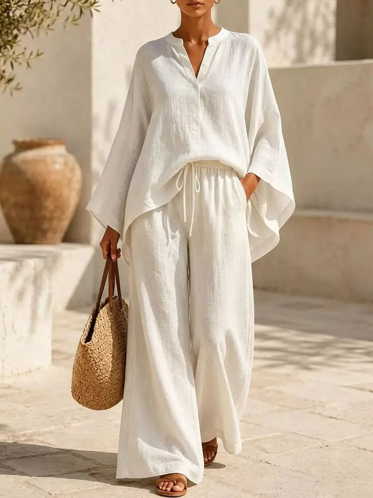 Langarm-Top mit Schlitz & weite Hose Set
