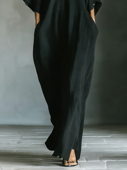 Oversized Kimono-Maxi-Kleid mit Taschen in Schwarz