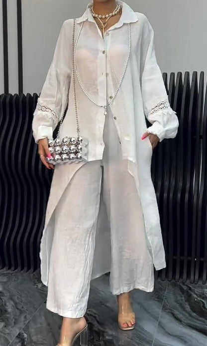 Langarm-Top & Hose Set mit asymmetrischem Saum