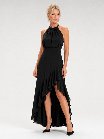 Vikal | Halter-Neck-Kleid mit High-Low-Saum & gestuften Rüschen