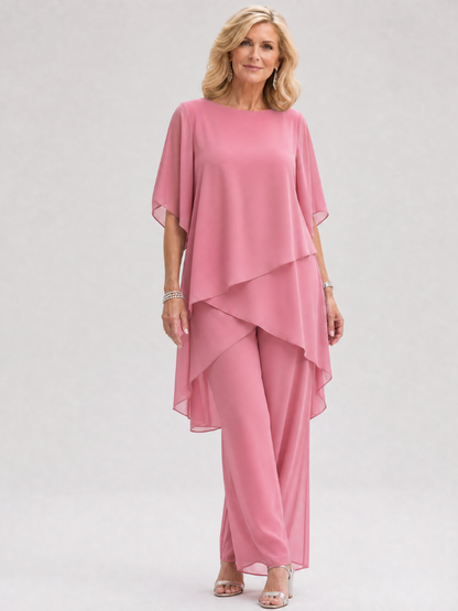 Nimon | Zweiteiliges Chiffon-Set mit gelagerten Drapier-Ärmeln & Weithose