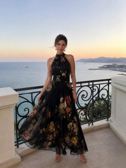 Sior | Midi-Kleid mit Blumendruck, Halterneck & taillierter Passform