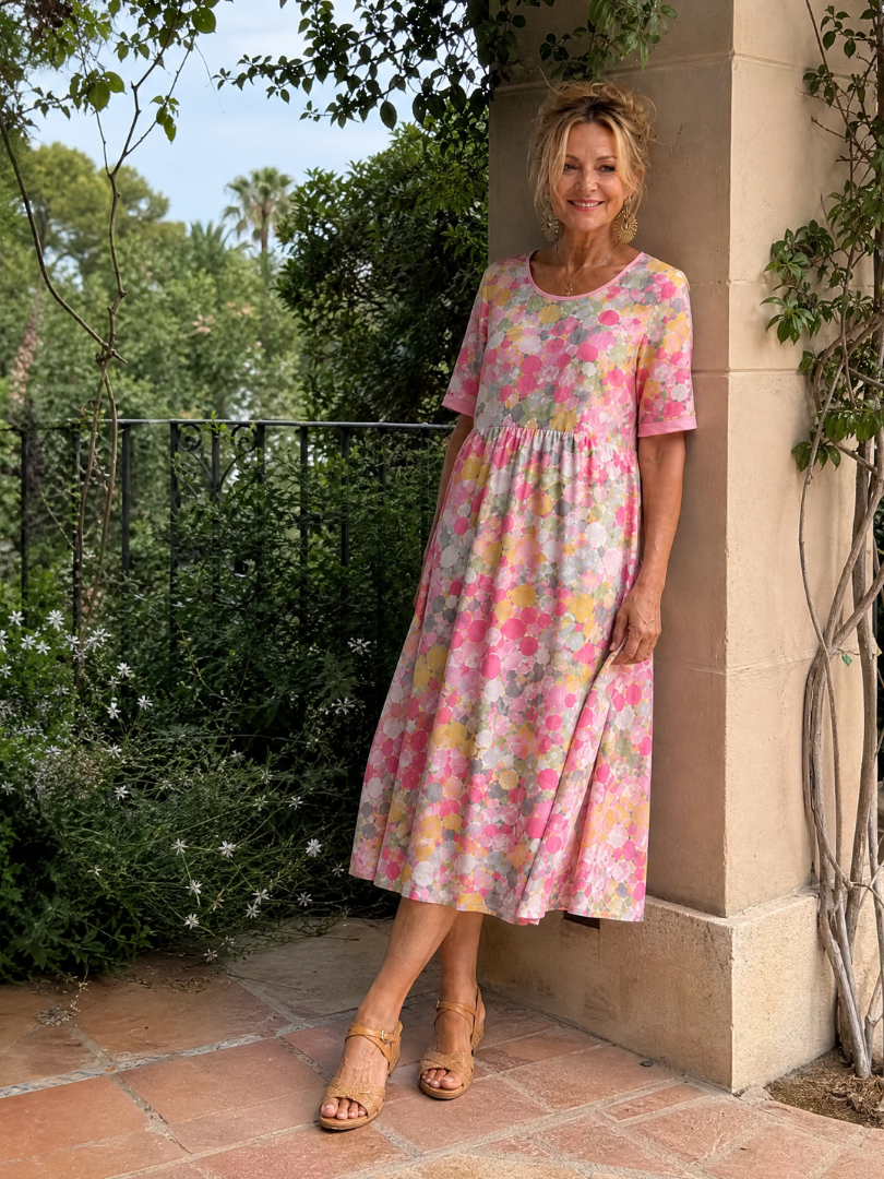 Ysoria | Midi-Kleid mit Halbarm, Rundhalsausschnitt & entspannter Silhouette