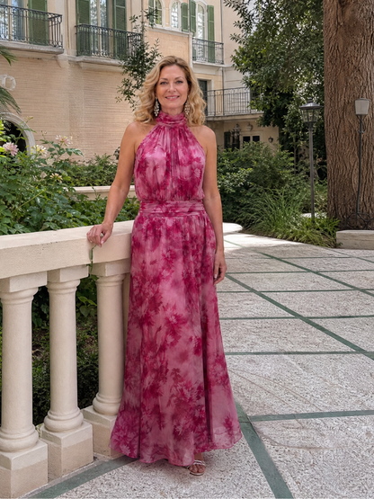 Avien | Midi-Kleid mit Neckholder-Ausschnitt, gerafftem Oberteil & fließendem Rock