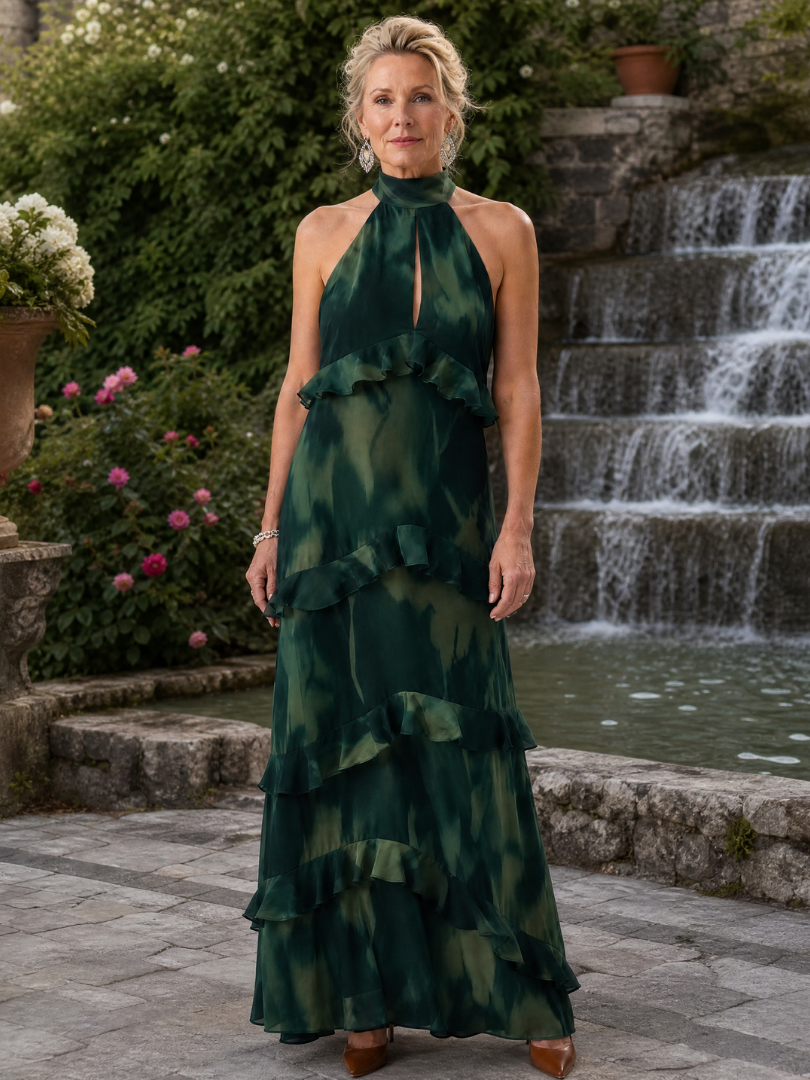 Azelith | Ärmelloses Midi-Kleid mit Keyhole-Ausschnitt & gestuftem Rock