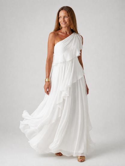 Evadora | One-Shoulder Maxi-Kleid mit Rüschen & fließendem Rock