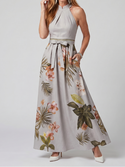 Prairie - Maxikleid mit botanischen Paneelen und drapiertem Halterneck