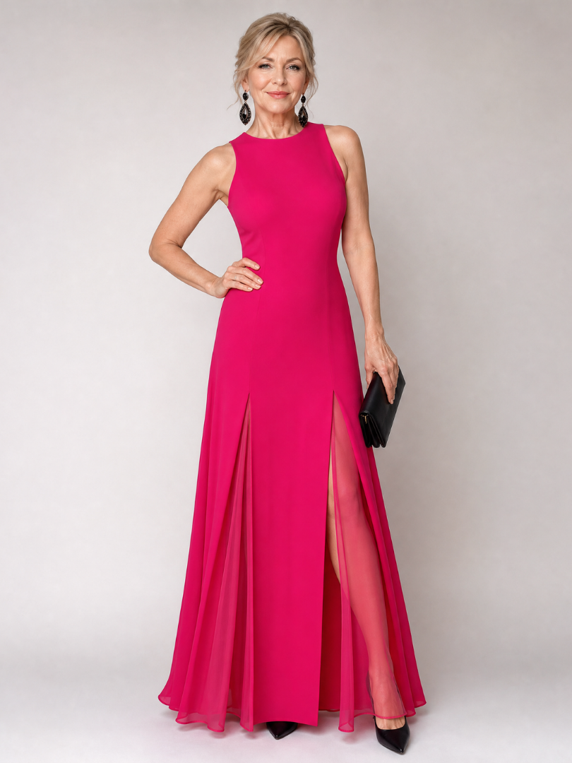 Vion | Ärmelloses Maxi-Kleid mit Stehkragen & fließendem Paneelrock