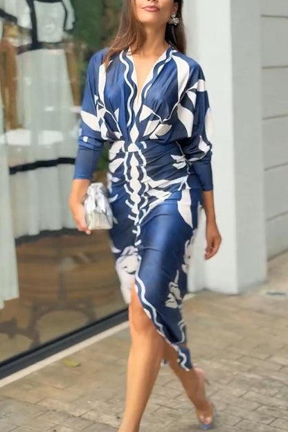 Eva | Sun Escape Einzigartiges Print Dolman Midi Kleid