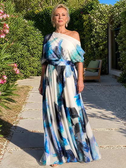 Lysanthe | Off-Shoulder Maxi-Kleid mit Blumendruck & Taillenschleife