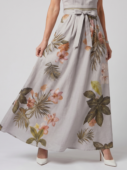 Prairie - Maxikleid mit botanischen Paneelen und drapiertem Halterneck