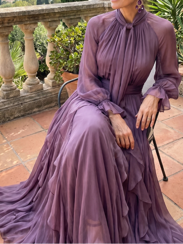 Demetria - Maxikleid mit Knotenausschnitt und Volants