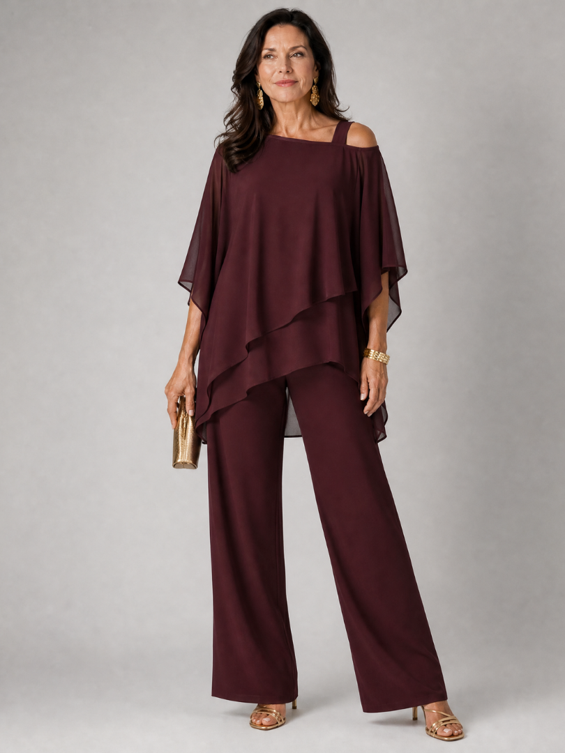 Aurelisse | Zweiteiliges Hosen-Set mit asymmetrischem Überlayer & weitem Ausschnitt