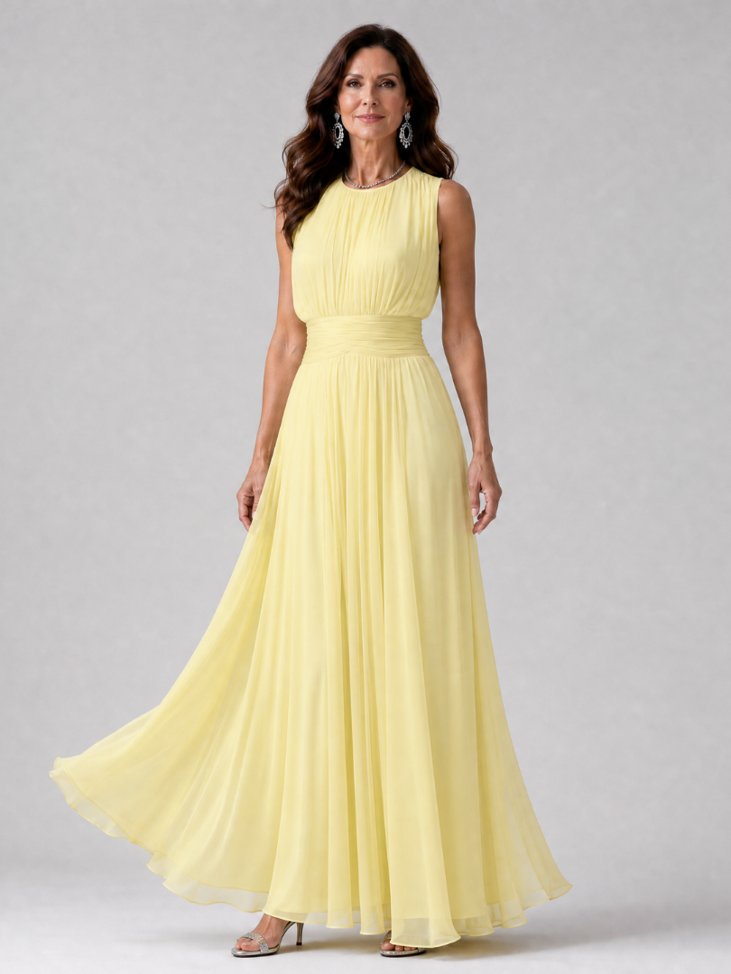 Simran | Ärmelloses Midi-Kleid mit geraffter Taille & fließendem Rock