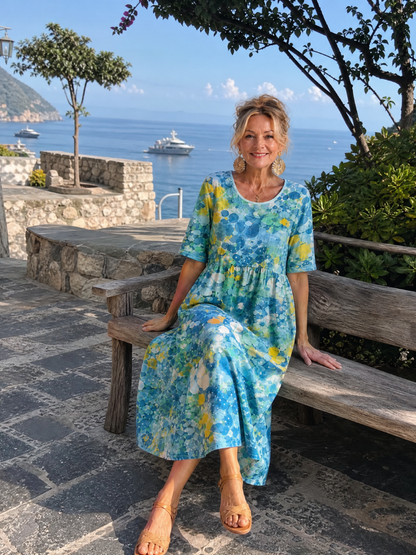Ysoria | Midi-Kleid mit Halbarm, Rundhalsausschnitt & entspannter Silhouette