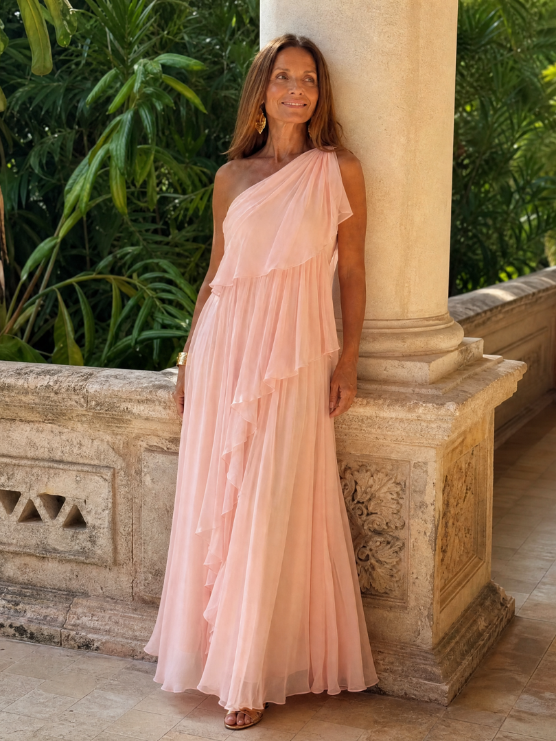Evadora | One-Shoulder Maxi-Kleid mit Rüschen & fließendem Rock
