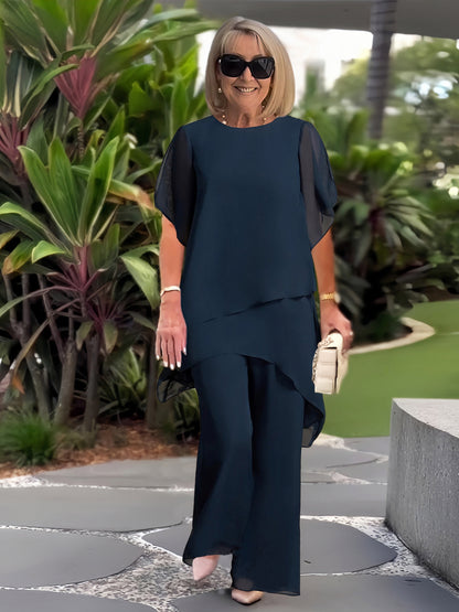 Elegantes Zweiteiliges Chiffon-Set mit Top und Weithose
