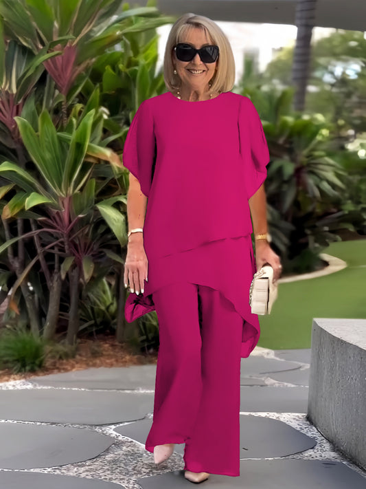 Elegantes Zweiteiliges Chiffon-Set mit Top und Weithose